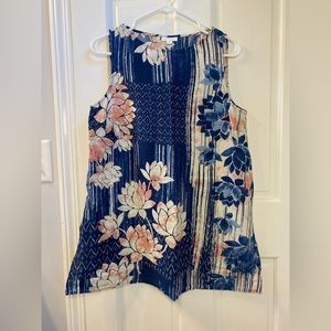 Pure Jill Linen by J. Jill Floral Lotus Sleeveless Blue Top Size Medium
